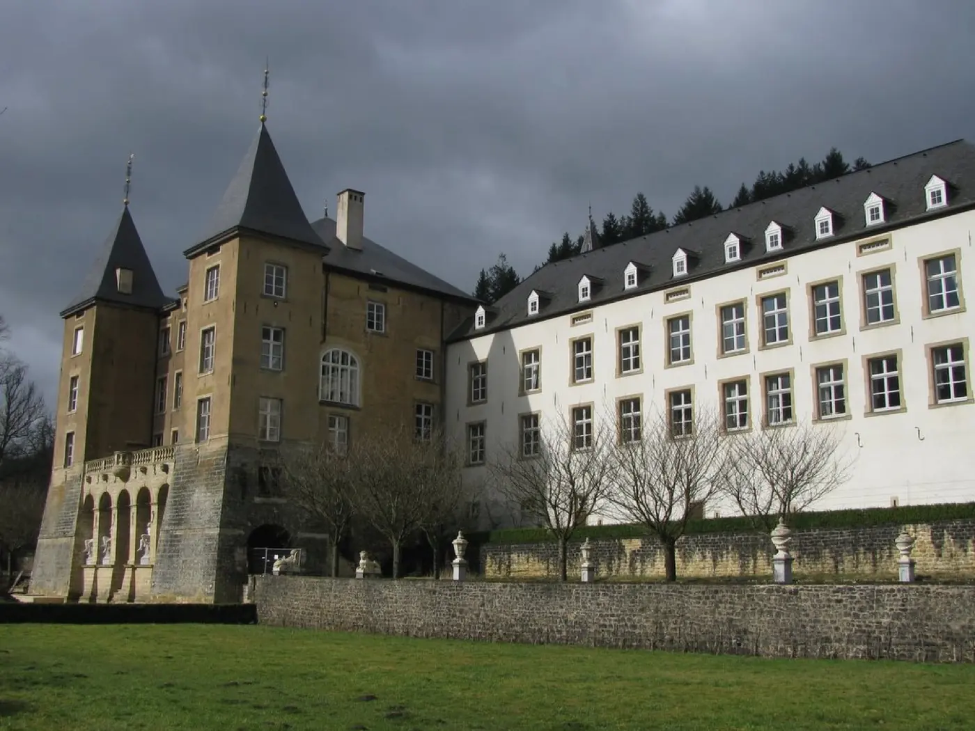 Grounds and surrounding landscape at Ansembourg Castle in Ansembourg, Luxembourg