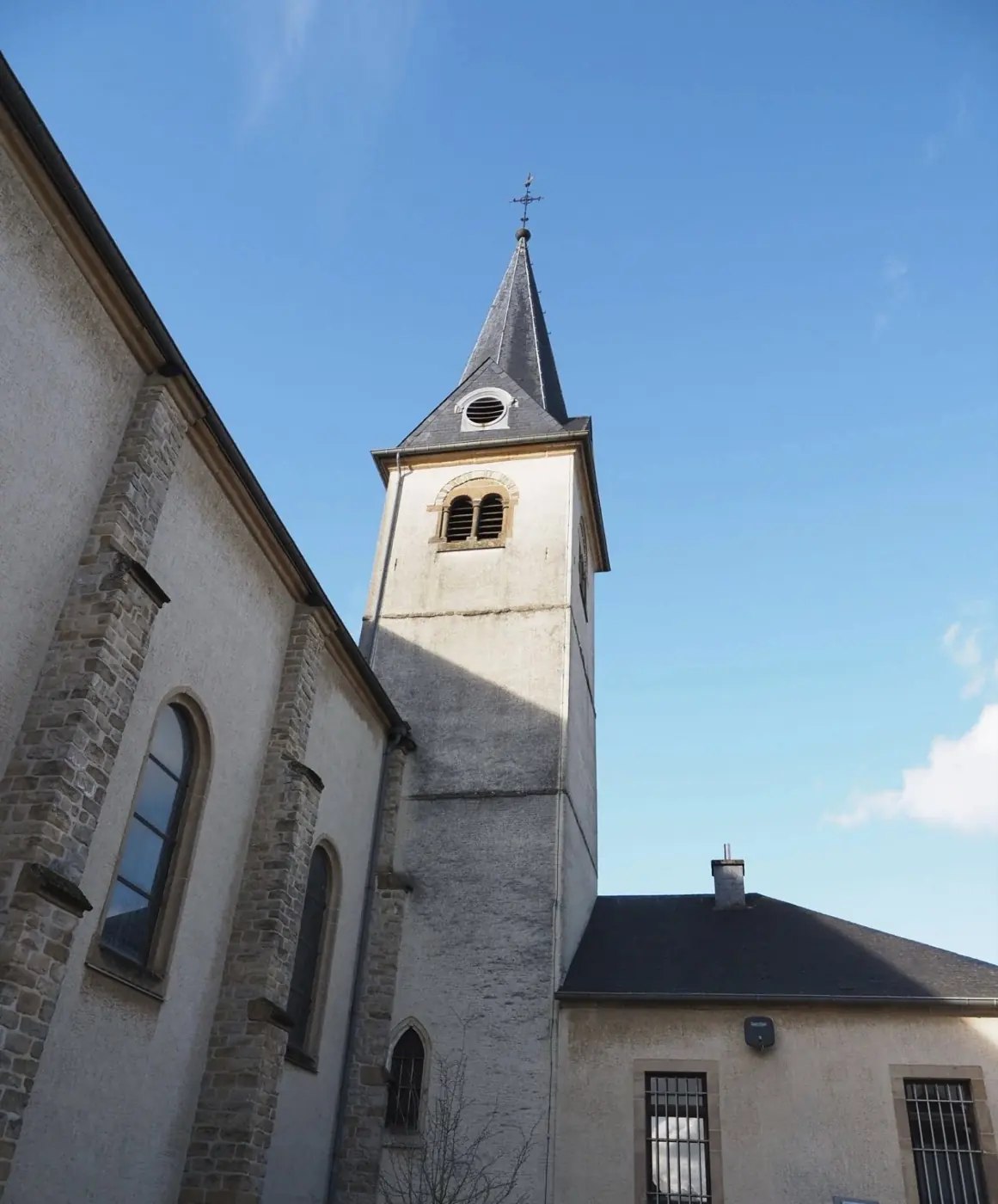 Historic facade and architectural details of Aspelt Castle in Aspelt, Luxembourg