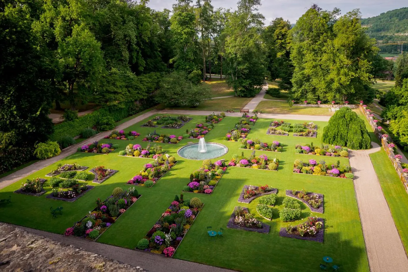Grounds and surrounding landscape at Berg Castle in Colmar-Berg, Luxembourg