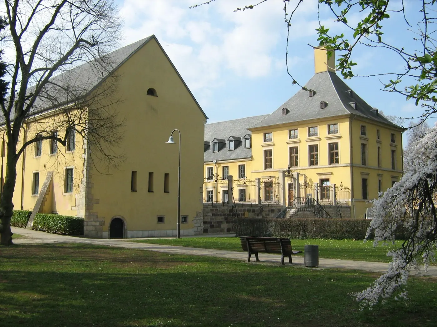 Historic facade and architectural details of Bettembourg Castle in Bettembourg, Luxembourg