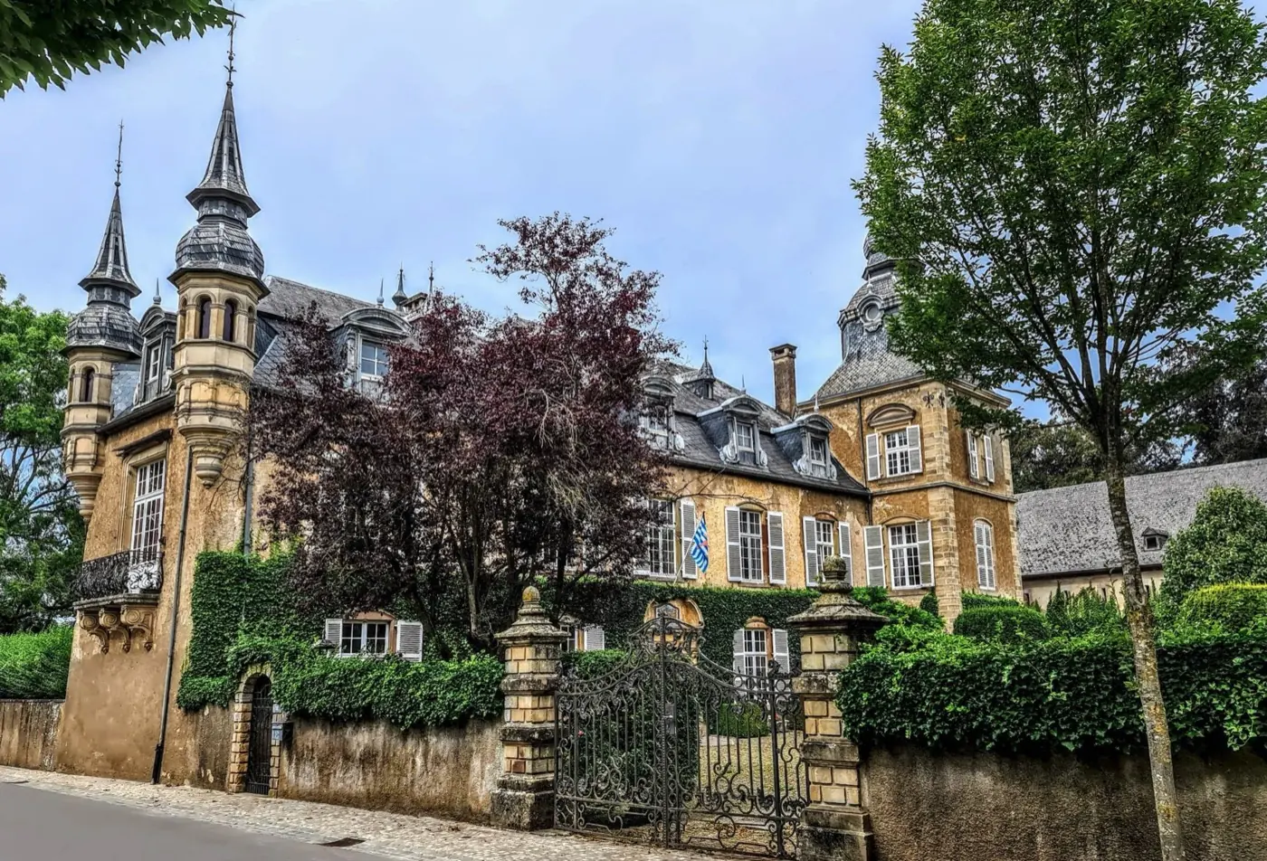 Approach to Bettendorf Castle showing its setting in Bettendorf, Luxembourg