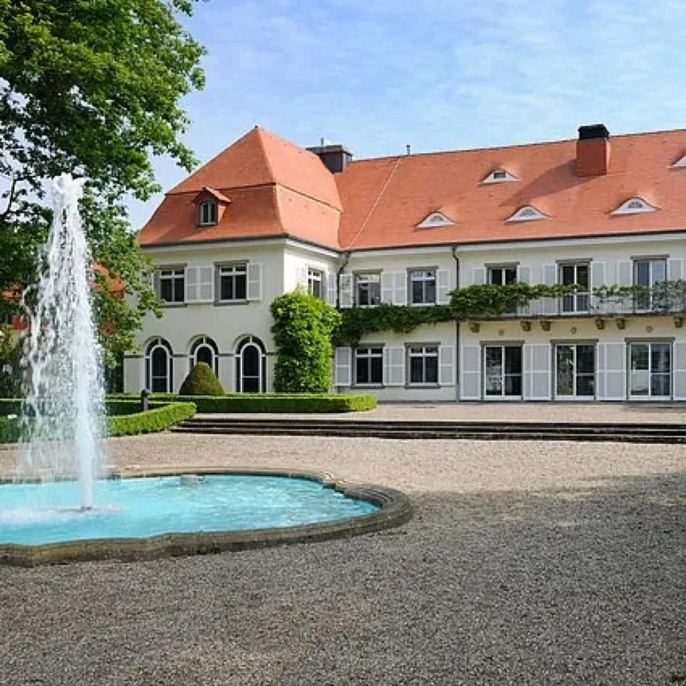 Approach to Betzdorf Castle showing its setting in Betzdorf, Luxembourg