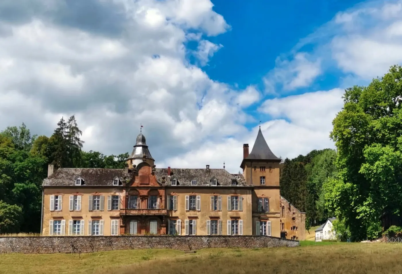 Exterior view of Birtrange Castle, a palace in Birtrange, Luxembourg