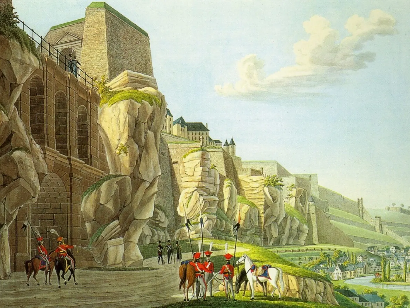 Historic facade and architectural details of Casemates du Bock in Luxembourg, Luxembourg