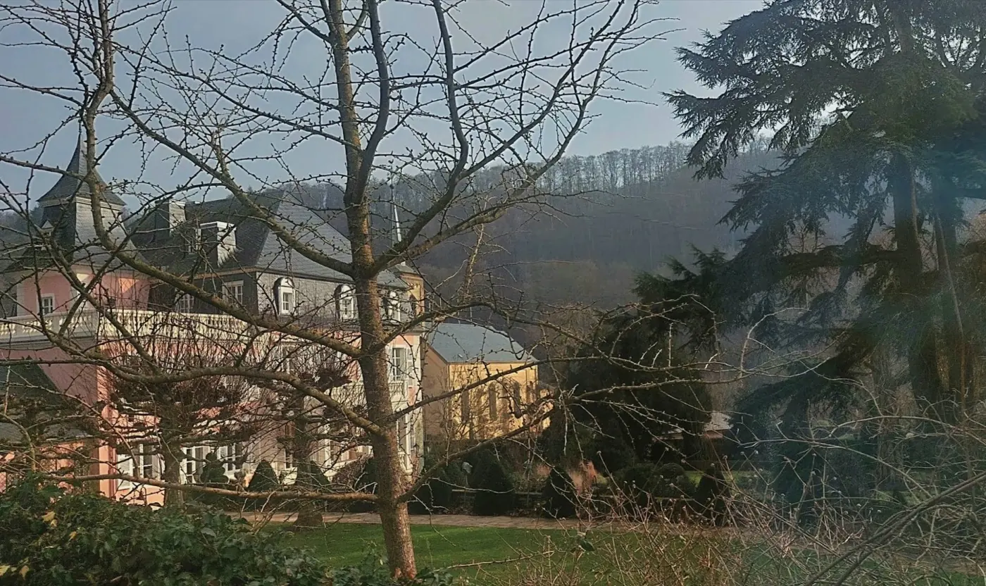 Approach to Born Castle showing its setting in Luxembourg, Luxembourg