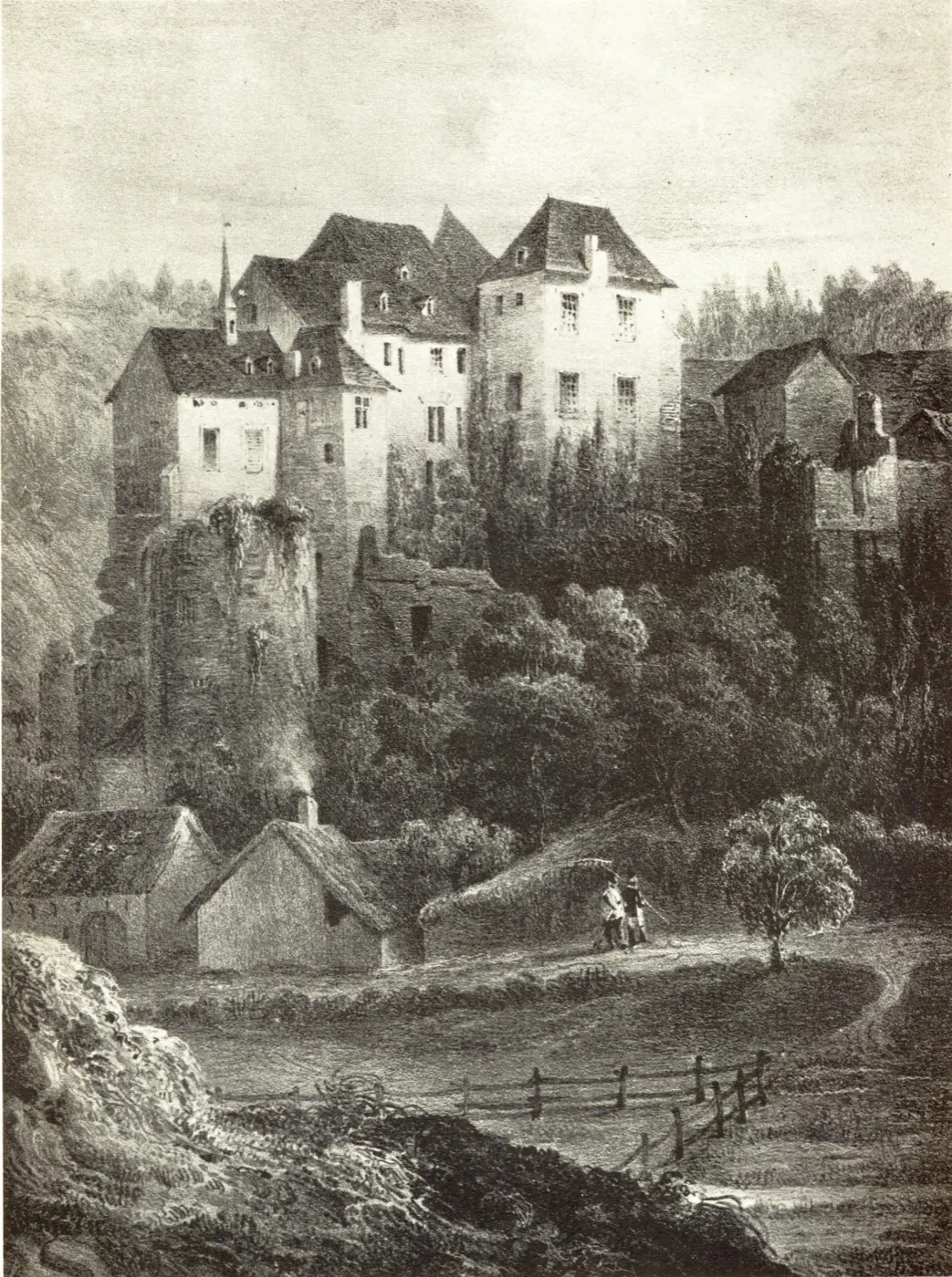 Stonework and visitor view of Bourglinster Castle, a castle in Bourglinster, Luxembourg