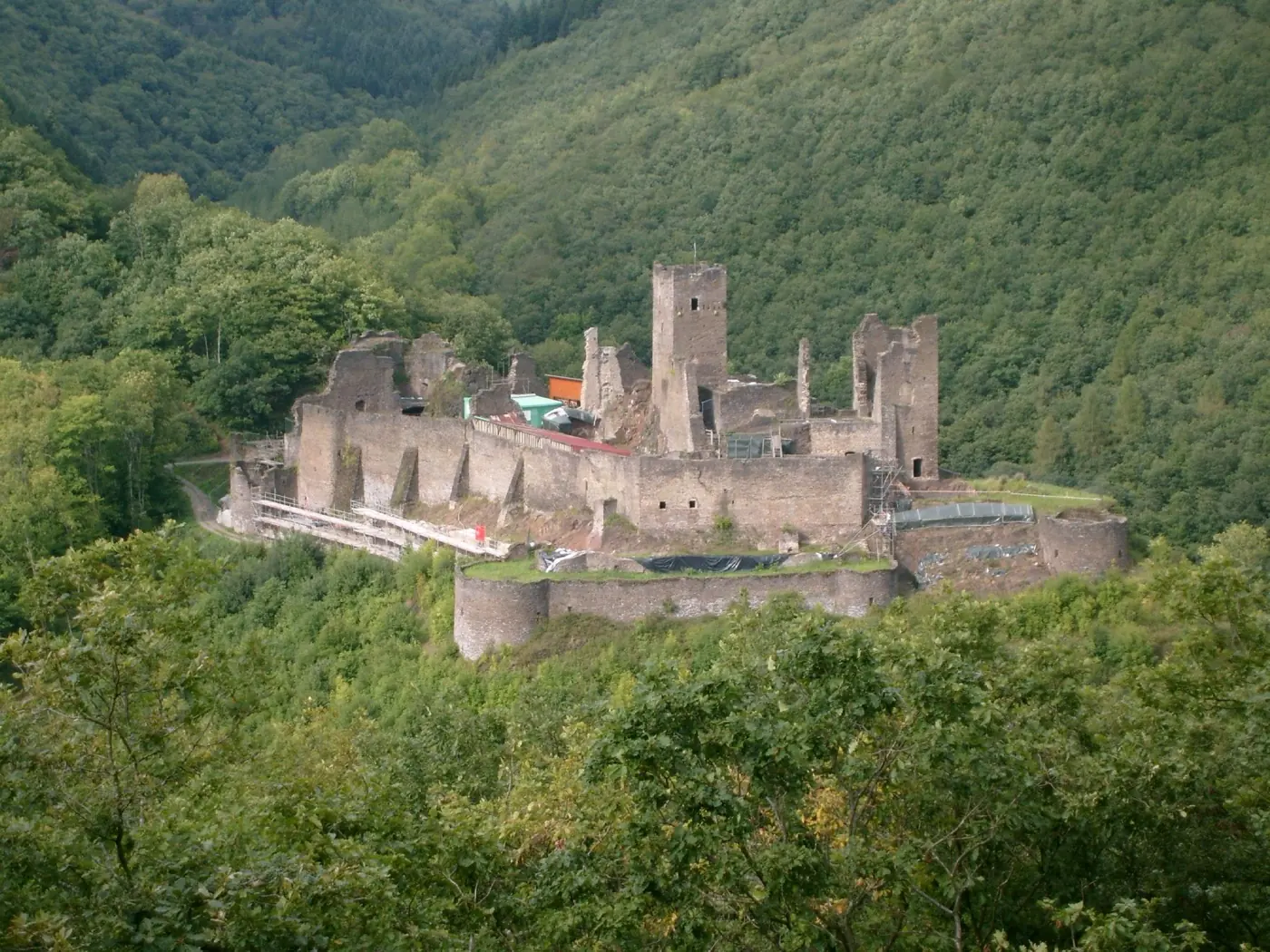 Exterior view of Brandenbourg Castle, a ruin in Brandenbourg, Luxembourg