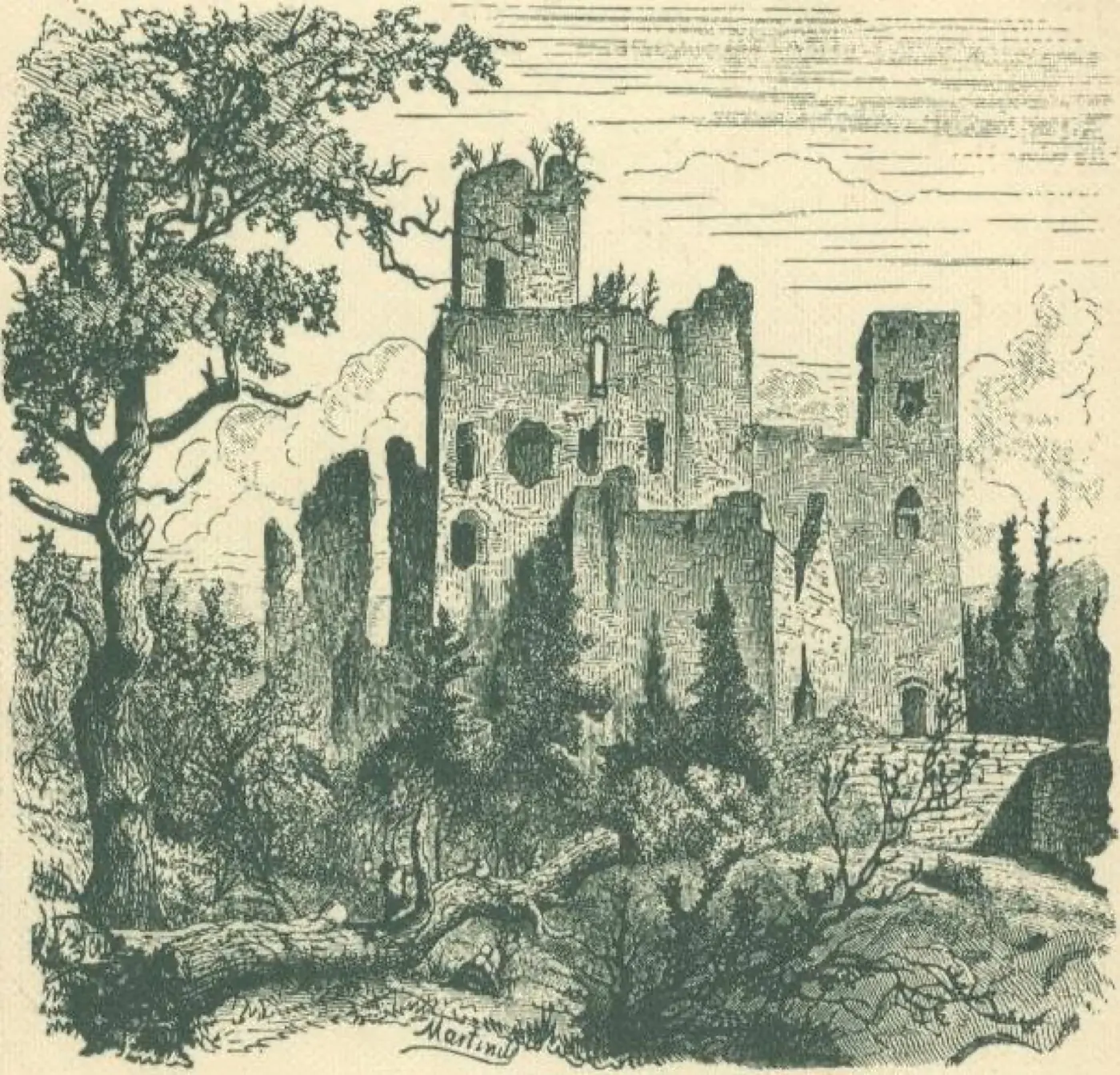 Stonework and visitor view of Brandenbourg Castle, a ruin in Brandenbourg, Luxembourg