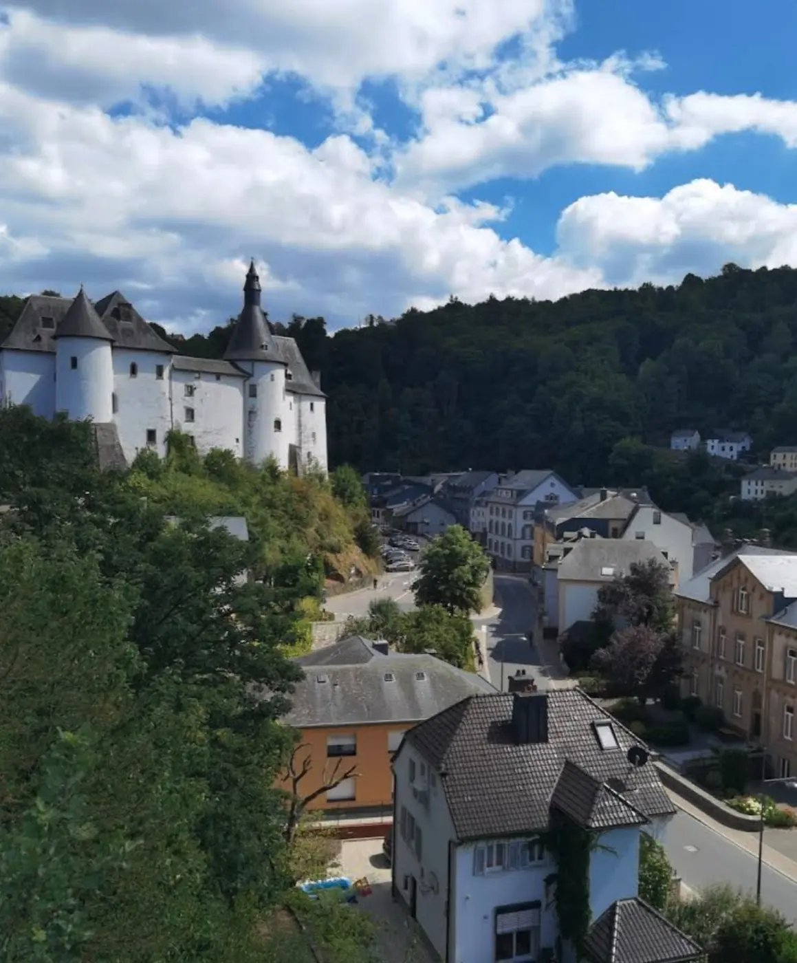 Grounds and surrounding landscape at Clervaux Castle in Clervaux, Luxembourg