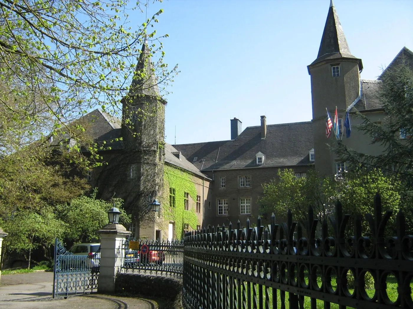 Stonework and visitor view of Differdange Castle, a castle in Differdange, Luxembourg