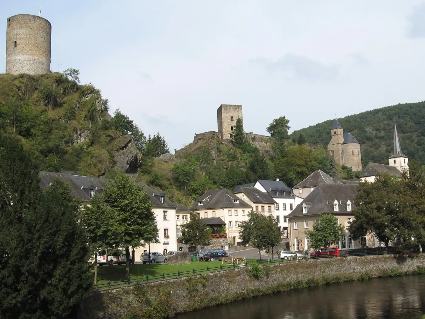 Historic facade and architectural details of Esch-sur-Sûre Castle in Esch-sur-Sûre, Luxembourg
