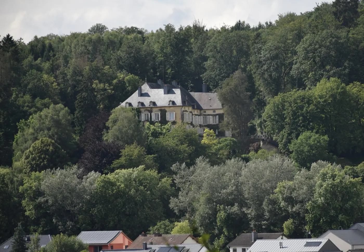 Approach to Fischbach Castle showing its setting in Luxembourg City, Luxembourg