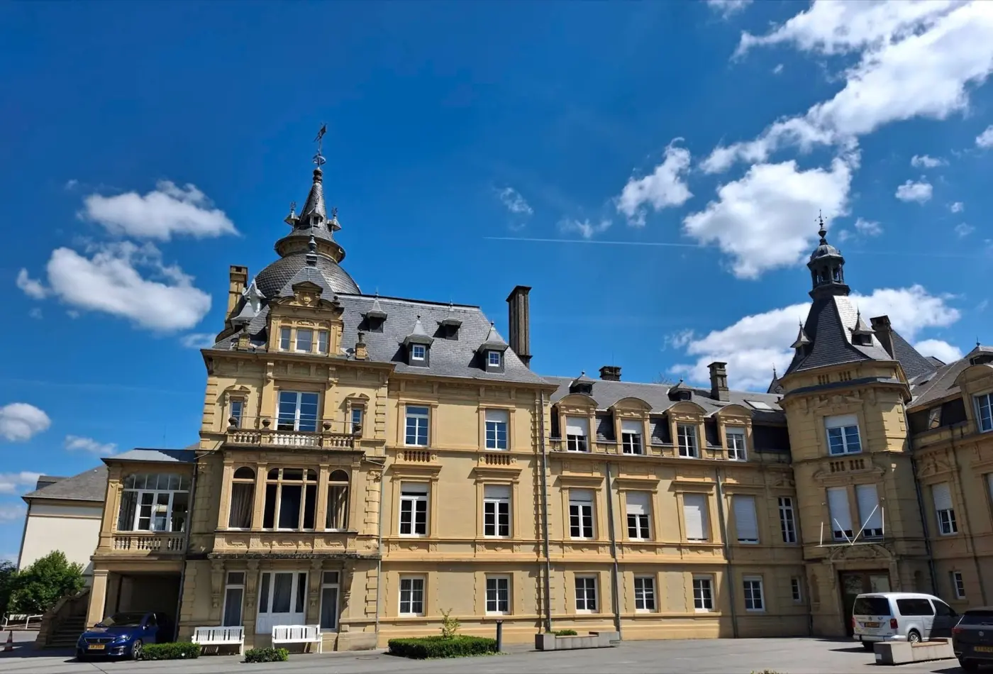 Main exterior view of Heisdorf Castle, a palace in Heisdorf, Luxembourg