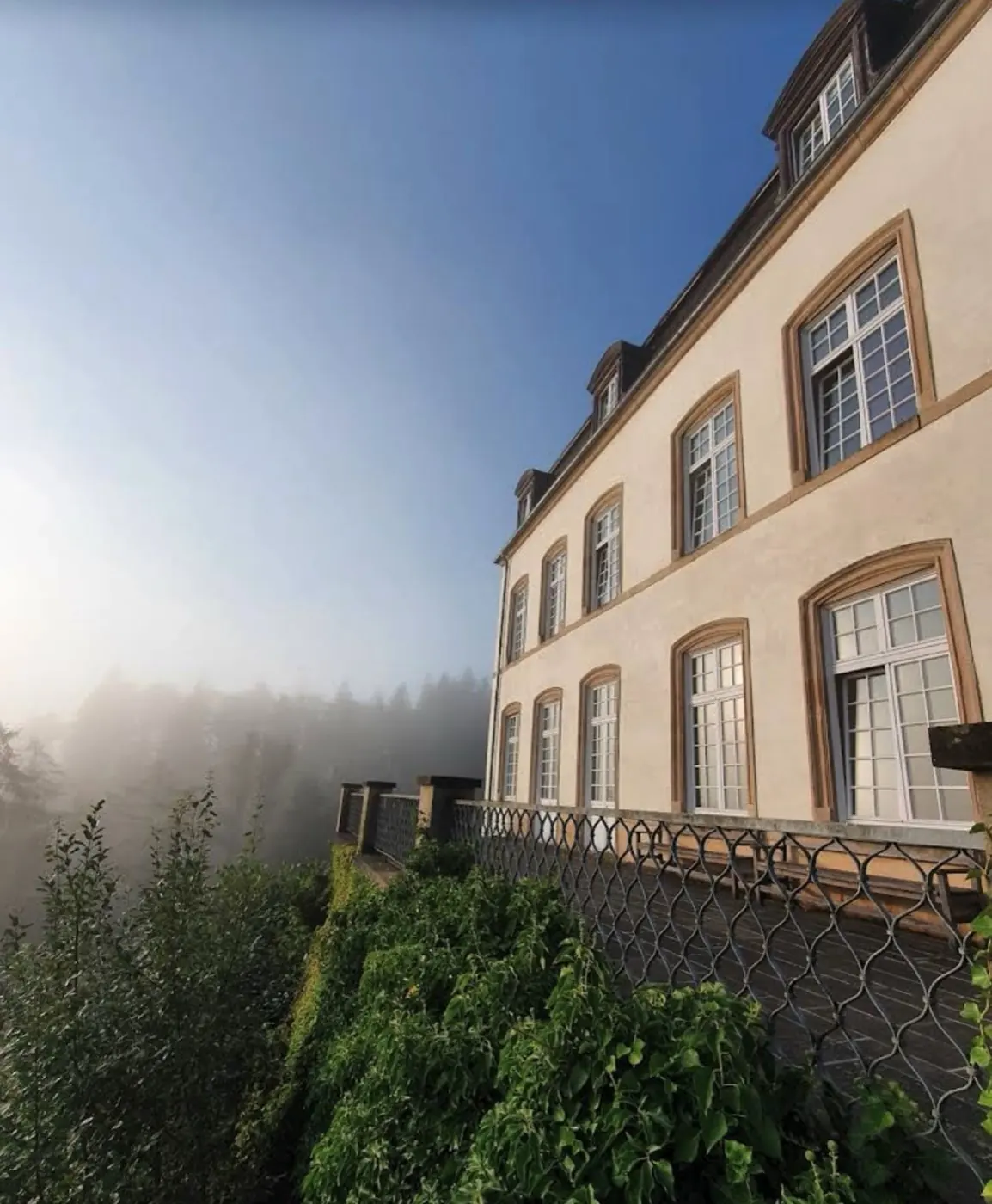 Approach to Hollenfels Castle showing its setting in Hollenfels, Luxembourg