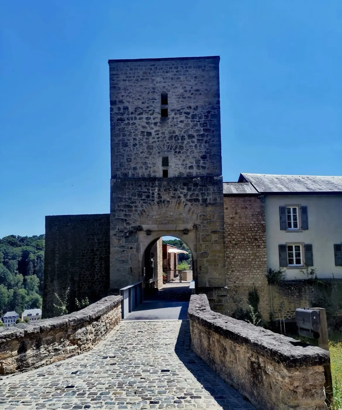 Grounds and surrounding landscape at Larochette Castle in Larochette, Luxembourg