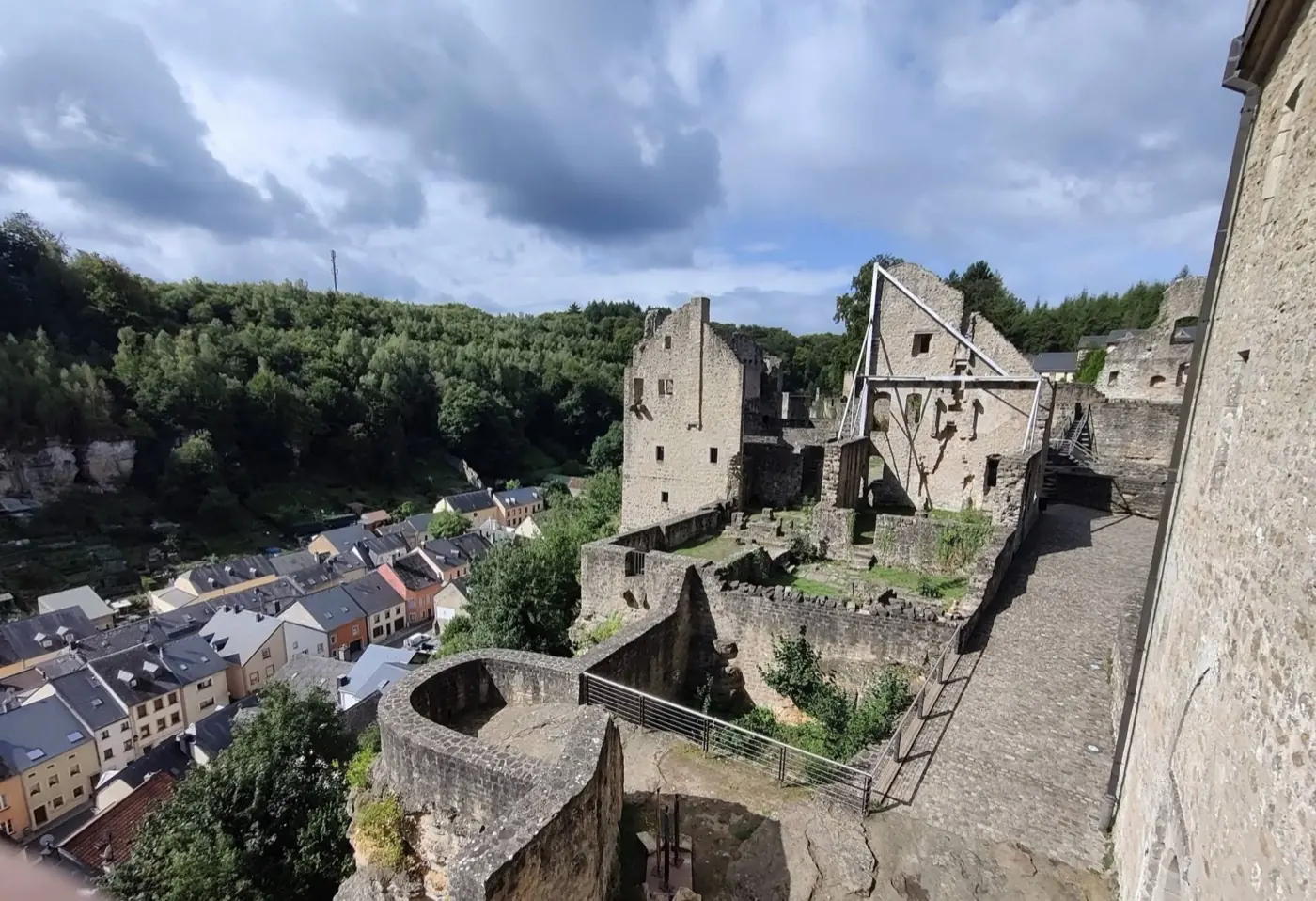Stonework and visitor view of Larochette Castle, a ruin in Larochette, Luxembourg