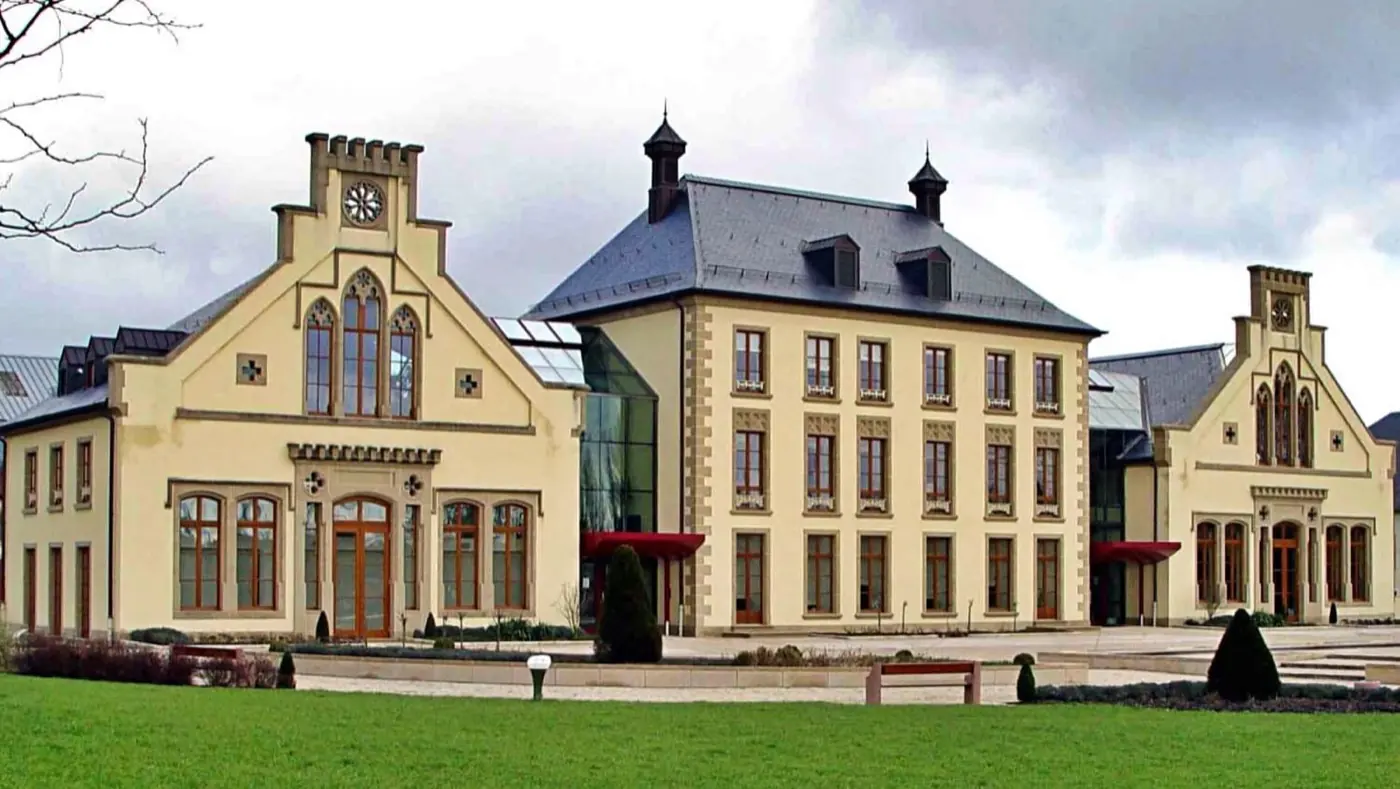 Main exterior view of Mamer Castle, a palace in Luxembourg City, Luxembourg