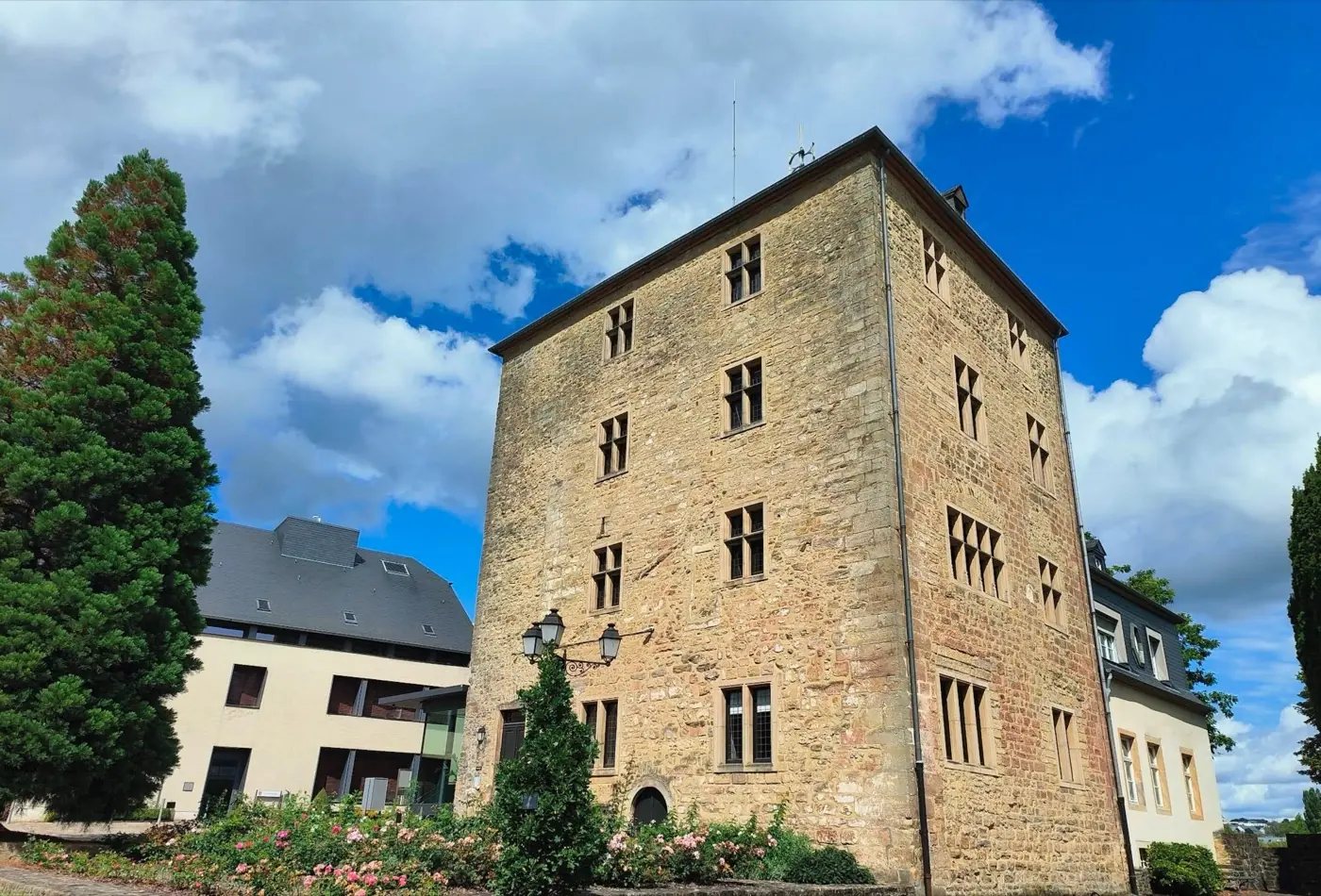 Approach to Mersch Castle showing its setting in Mersch, Luxembourg