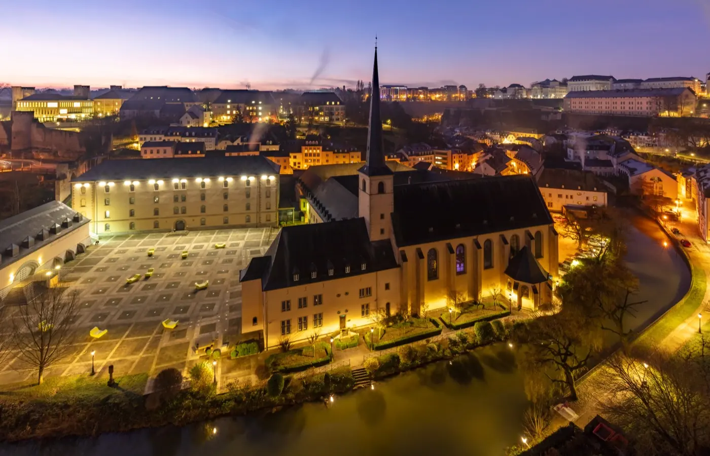 Historic facade and architectural details of Neumünster Abbey in Luxembourg, Luxembourg