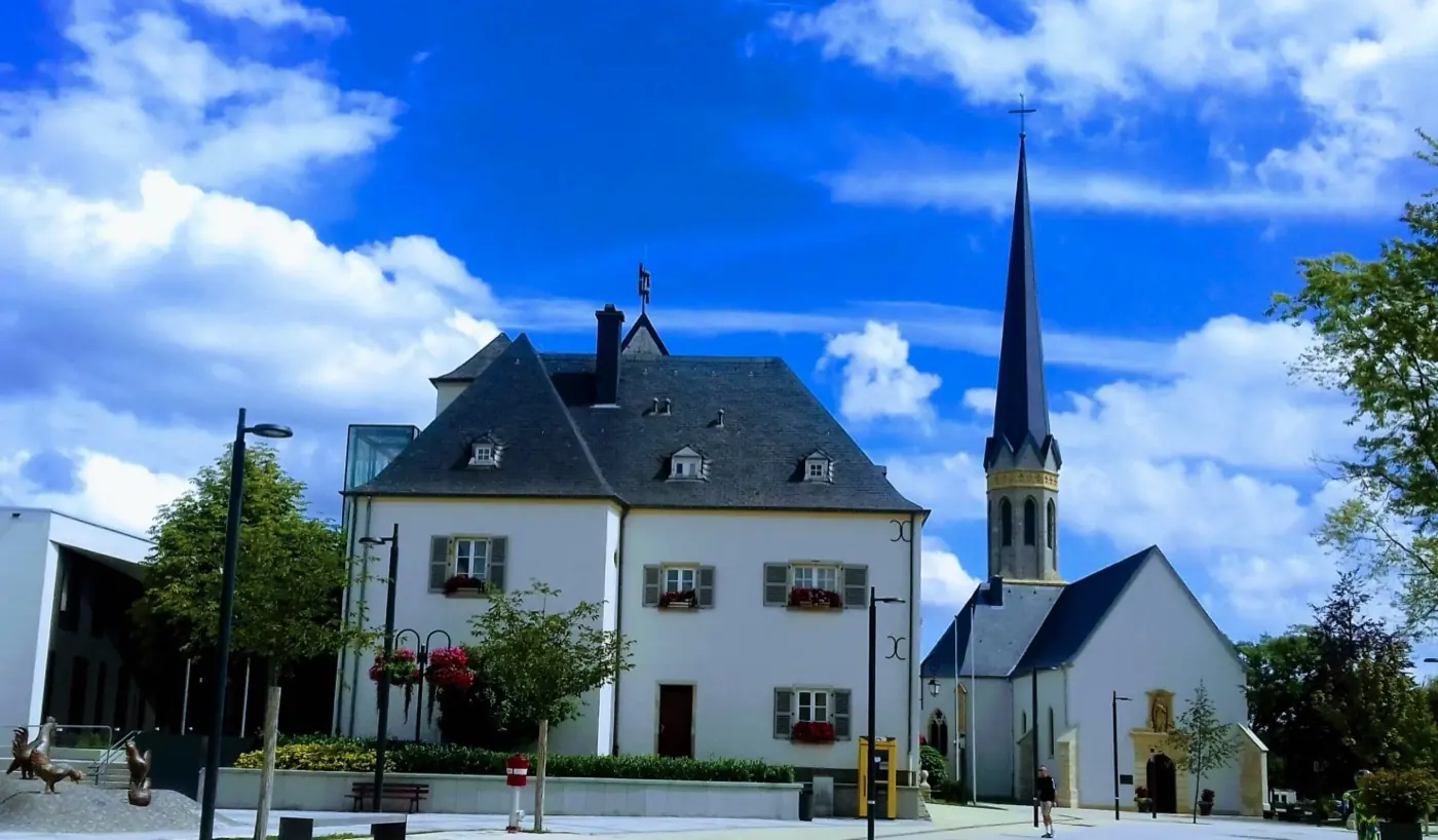 Exterior view of Schauwenburg Castle, a palace in Bertrange, Luxembourg