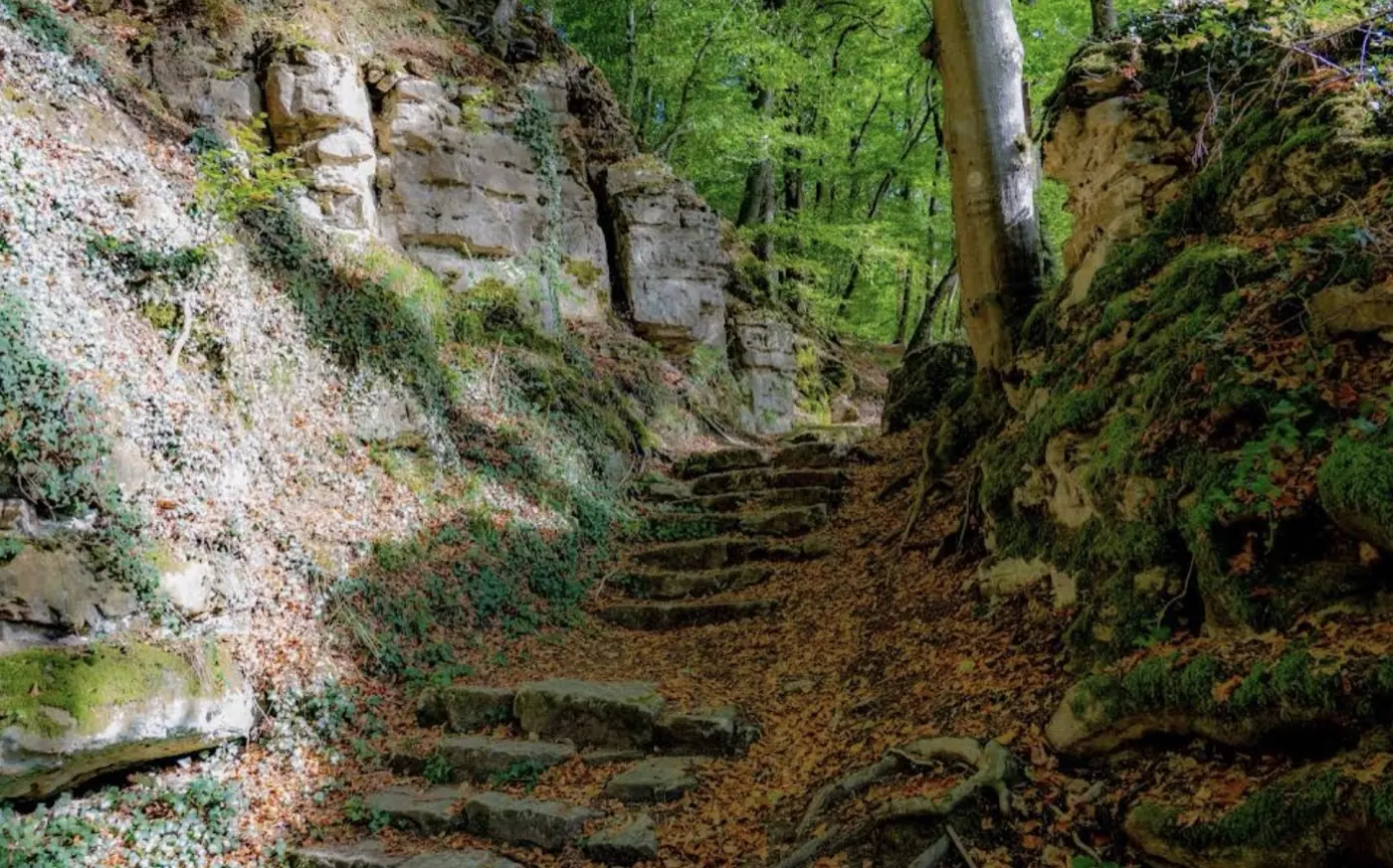 Stonework and visitor view of Schoenfels castle, a castle in Mersch, Luxembourg
