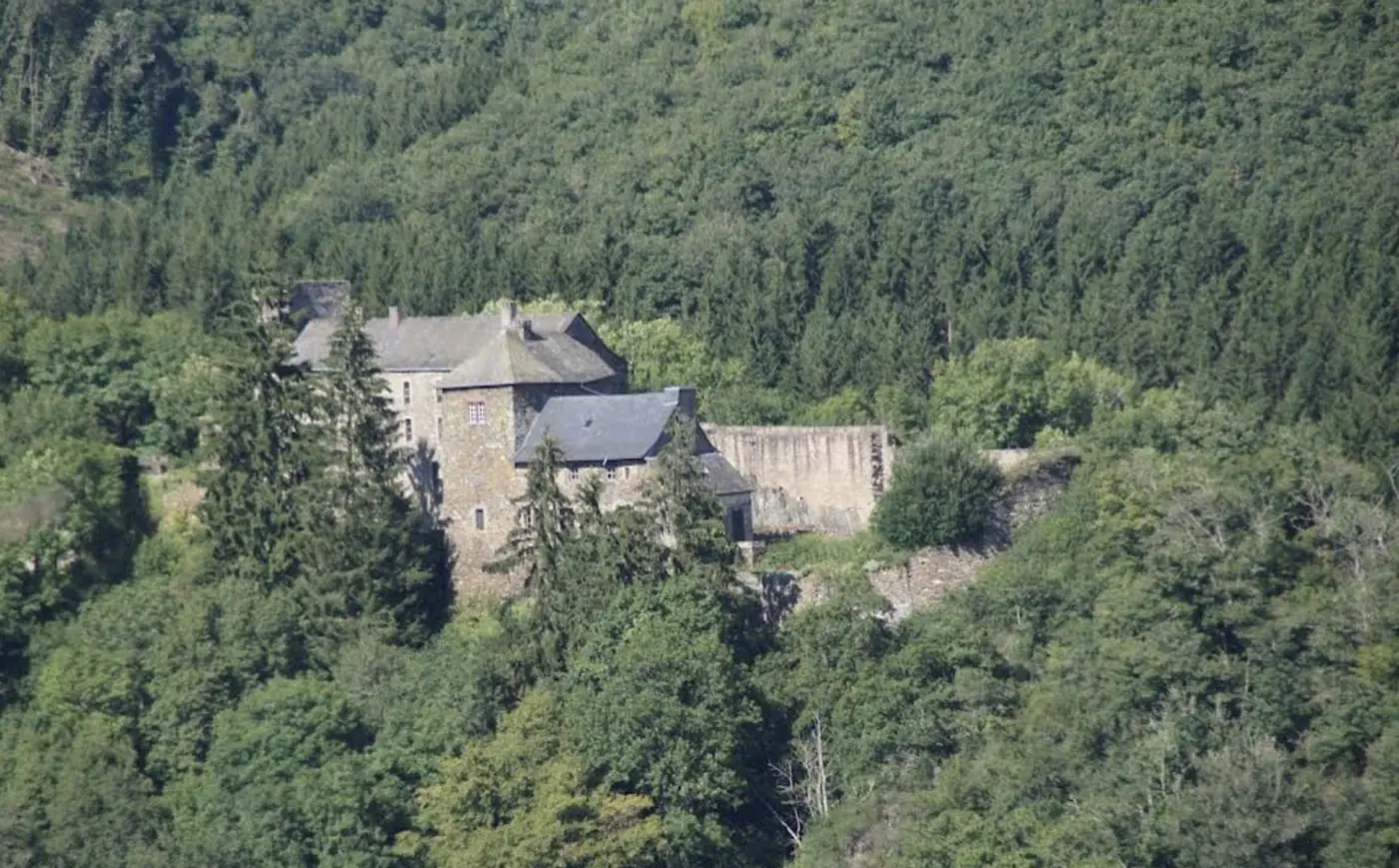 Grounds and surrounding landscape at Schuttbourg Castle in Kiischpelt, Luxembourg