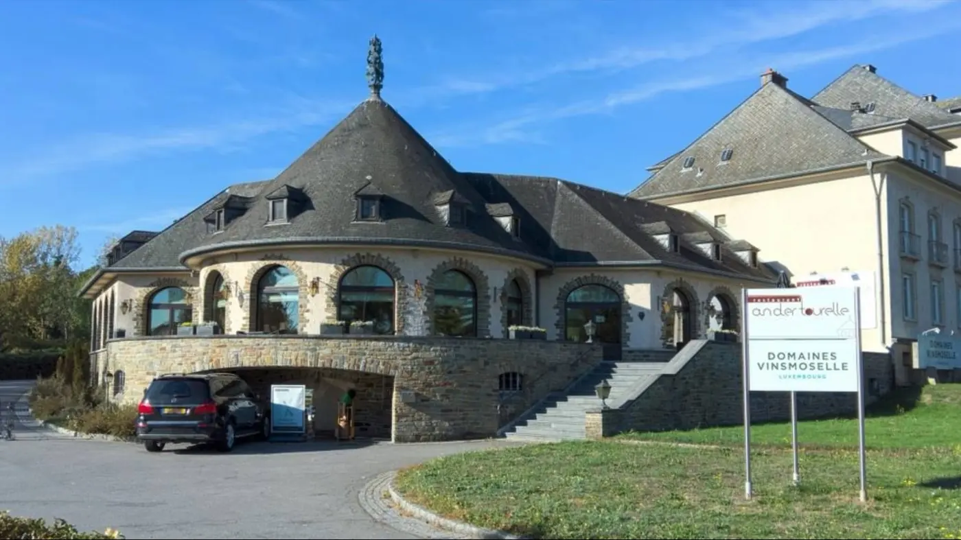 Historic facade and architectural details of Stadtbredimus Castle in Stadtbredimus, Luxembourg