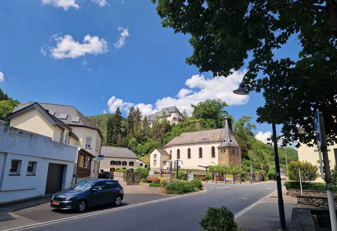 Approach to Stolzembourg Castle showing its setting in Putscheid, Luxembourg