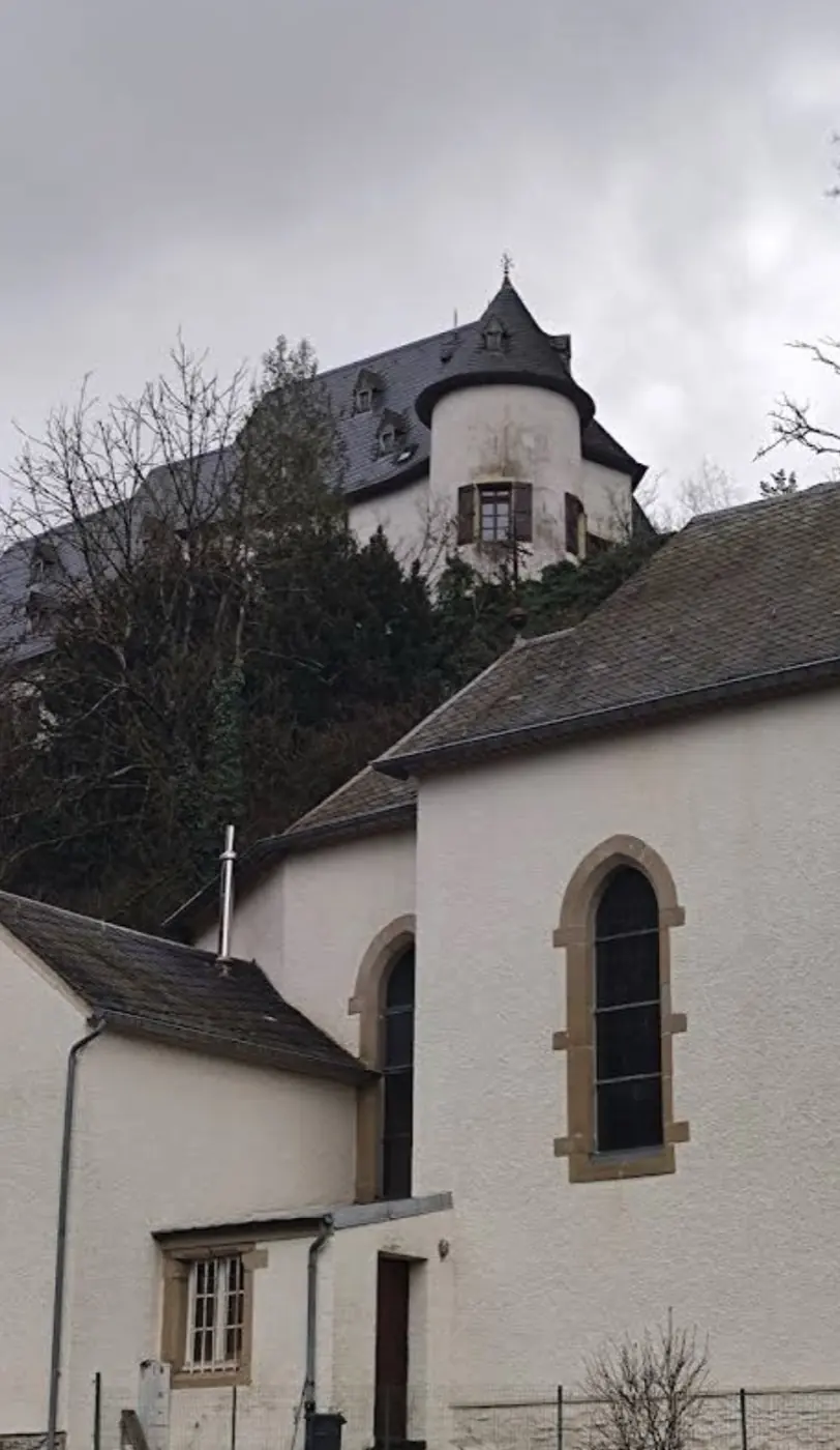 Stonework and visitor view of Stolzembourg Castle, a castle in Putscheid, Luxembourg