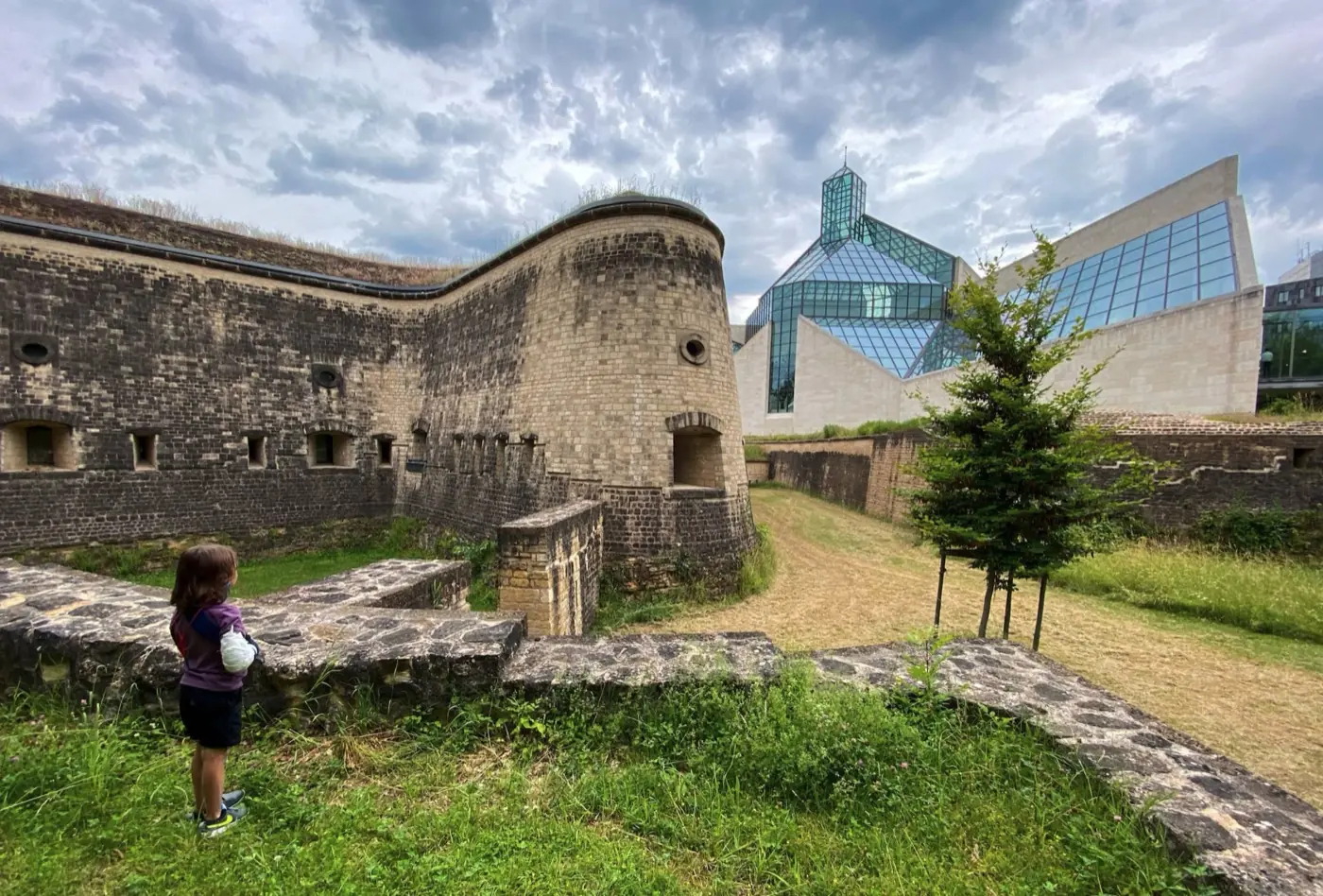 Historic facade and architectural details of Fort Thüngen in Luxembourg, Luxembourg