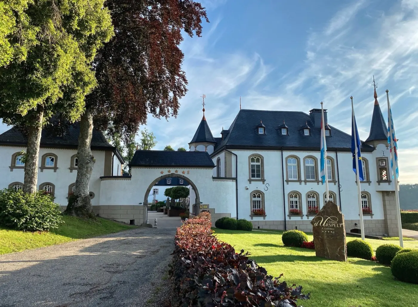 Main exterior view of Urspelt Castle, a castle in Urspelt, Luxembourg