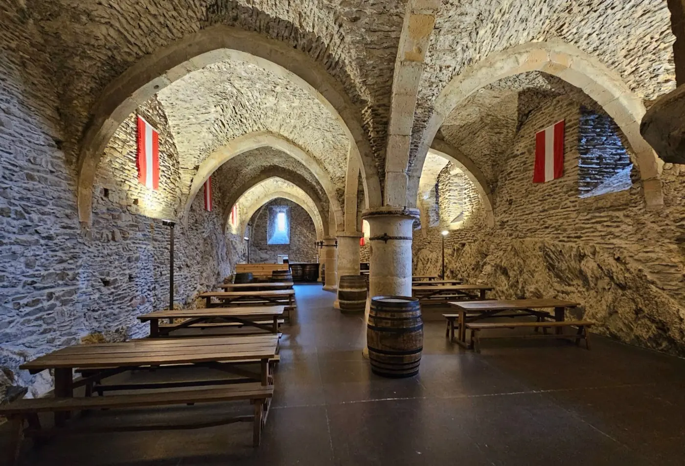 Stonework and visitor view of Vianden Castle, a grand castle in Vianden, Luxembourg