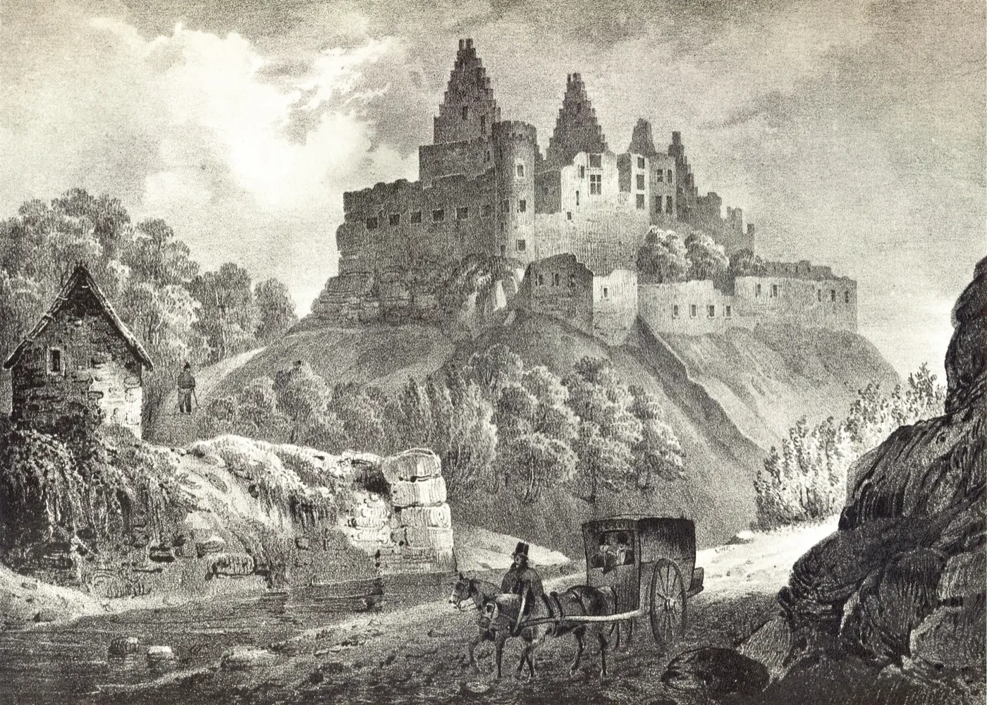 Castle route view of Vianden Castle and its surroundings in Vianden, Luxembourg