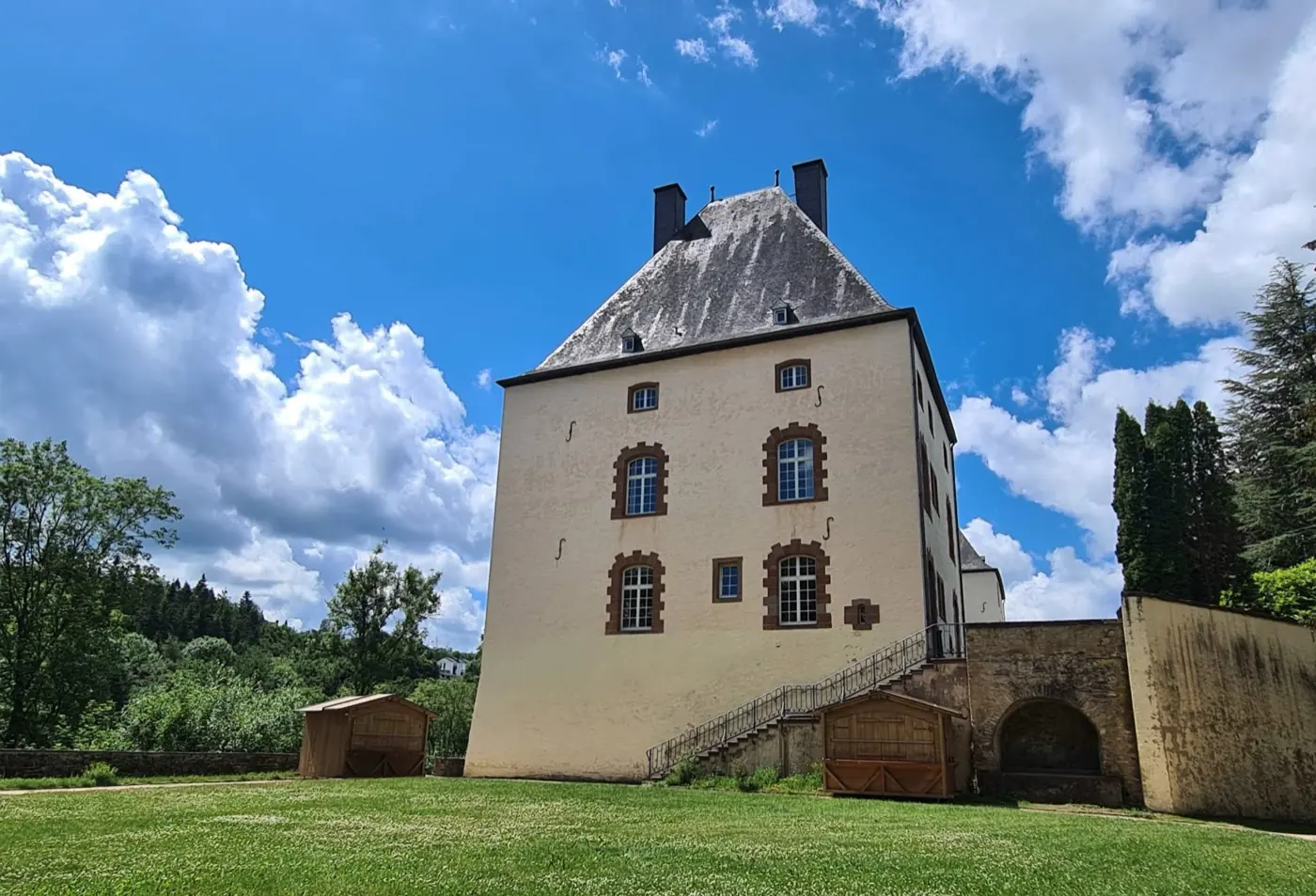 Grounds and surrounding landscape at Wiltz Castle in Wiltz, Luxembourg