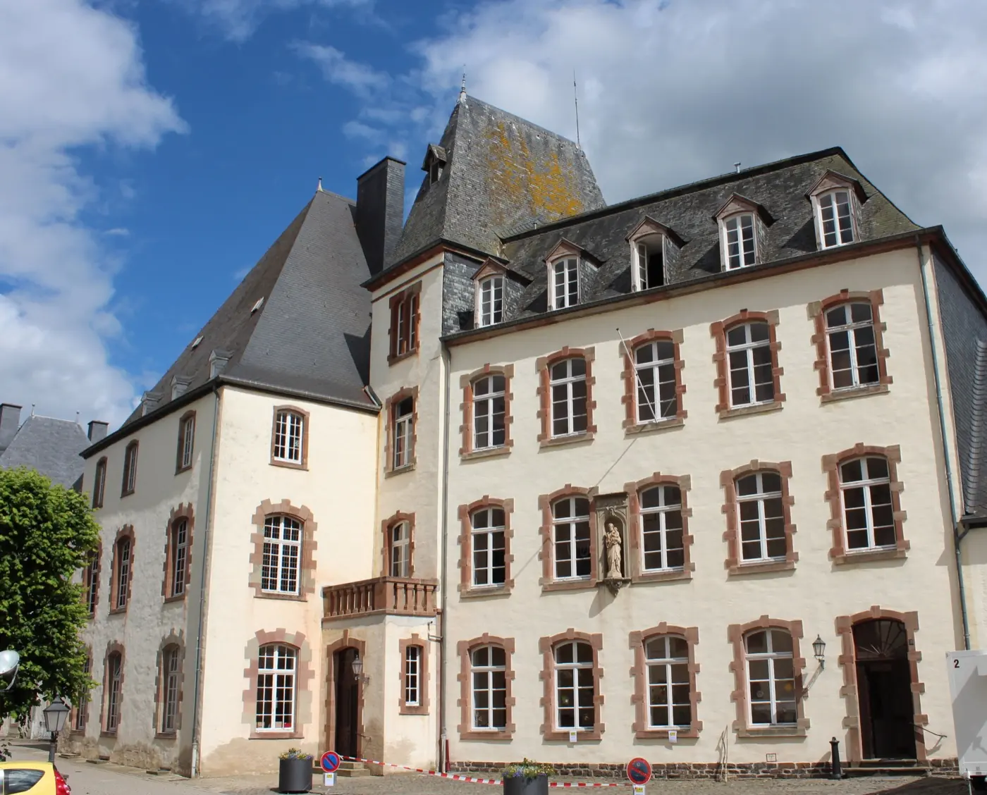 Main exterior view of Wiltz Castle, a grand castle in Wiltz, Luxembourg