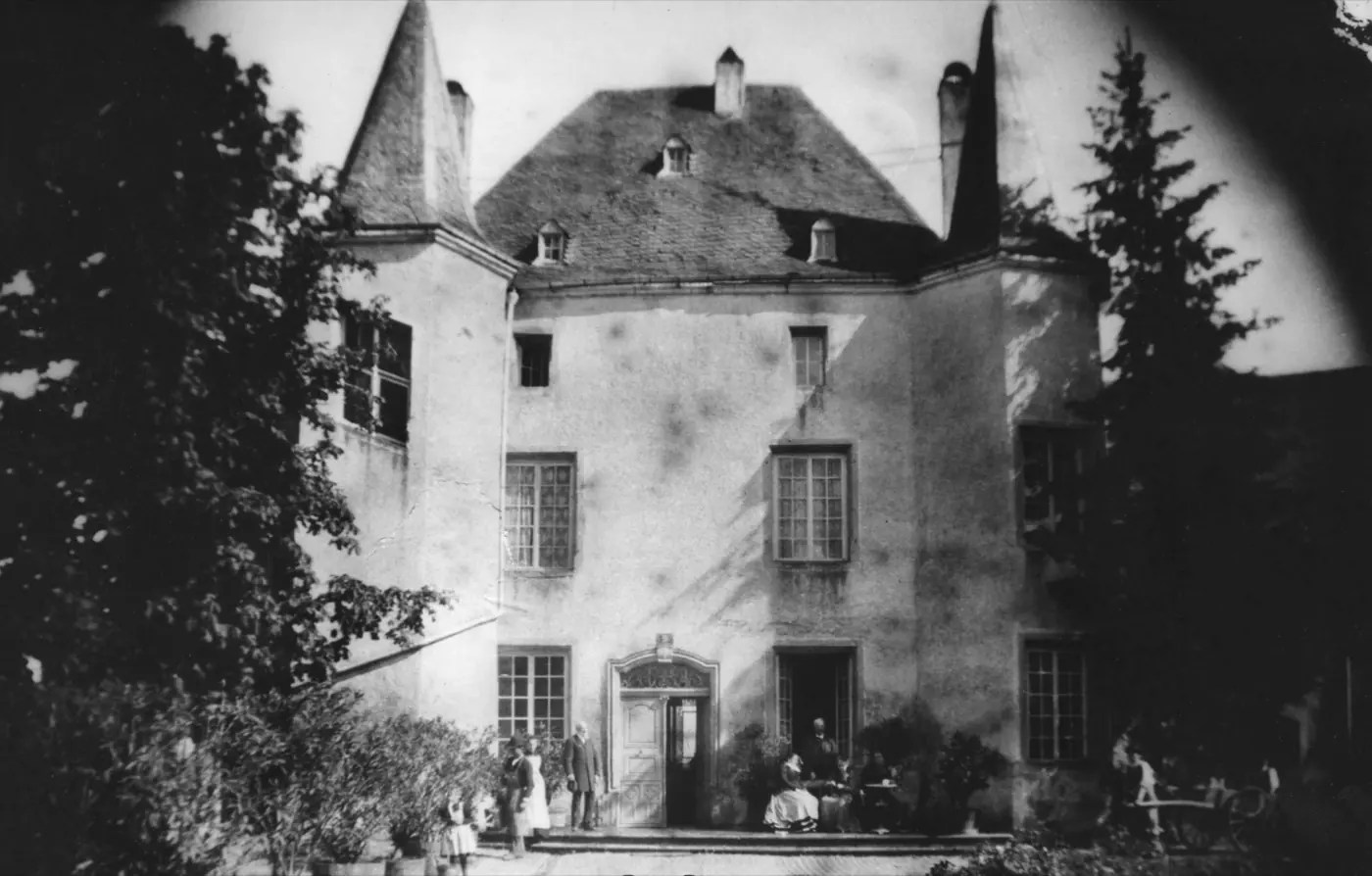 Historic facade and architectural details of Wintrange Castle in Wintringen, Luxembourg