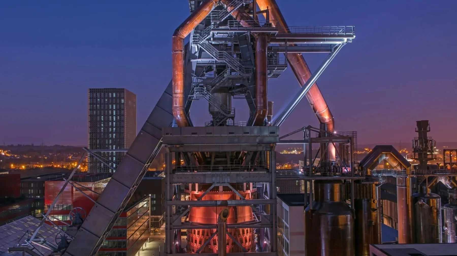 Belval blast furnace illuminated at night