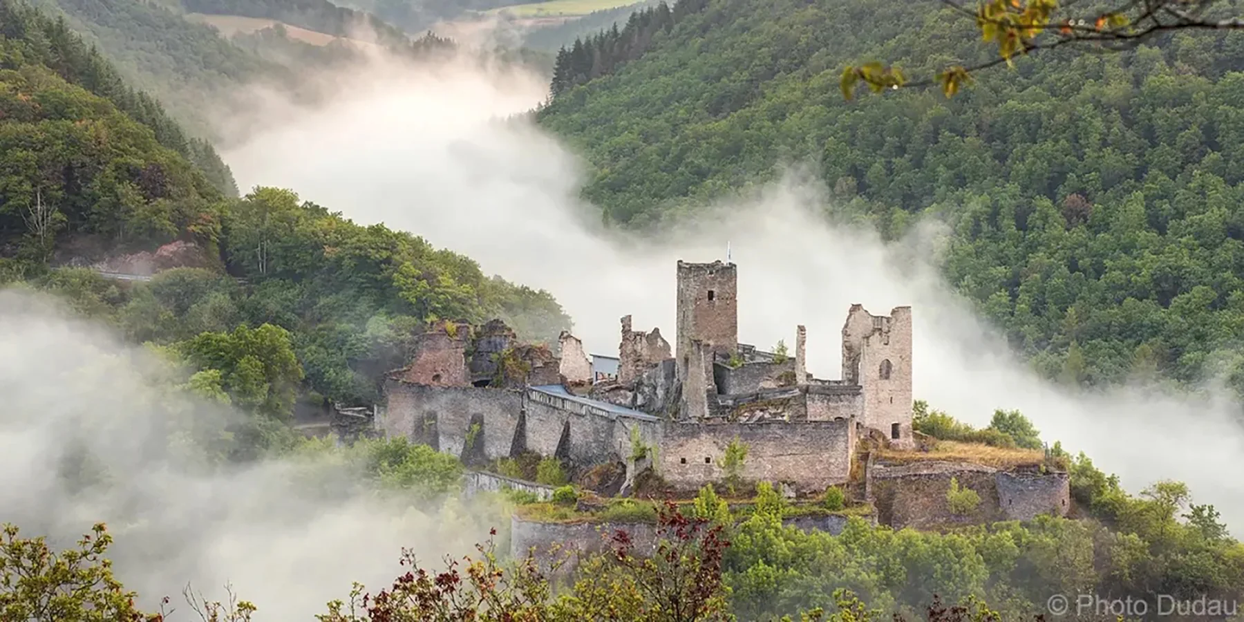 Misty Esch-sur-Sûre castle ruins on a Luxembourg legends tour