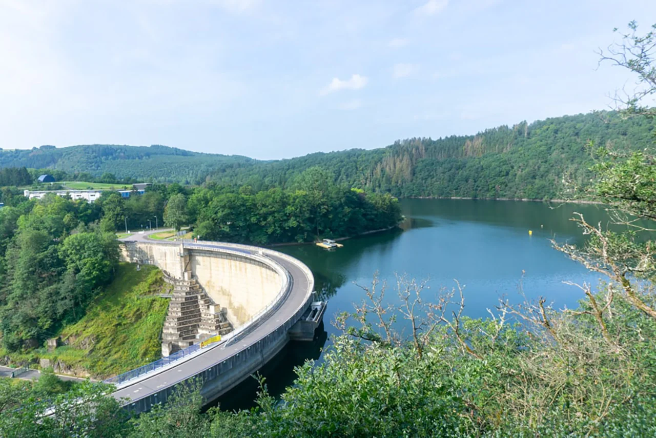 Upper Sûre dam and lake scenery in northern Luxembourg